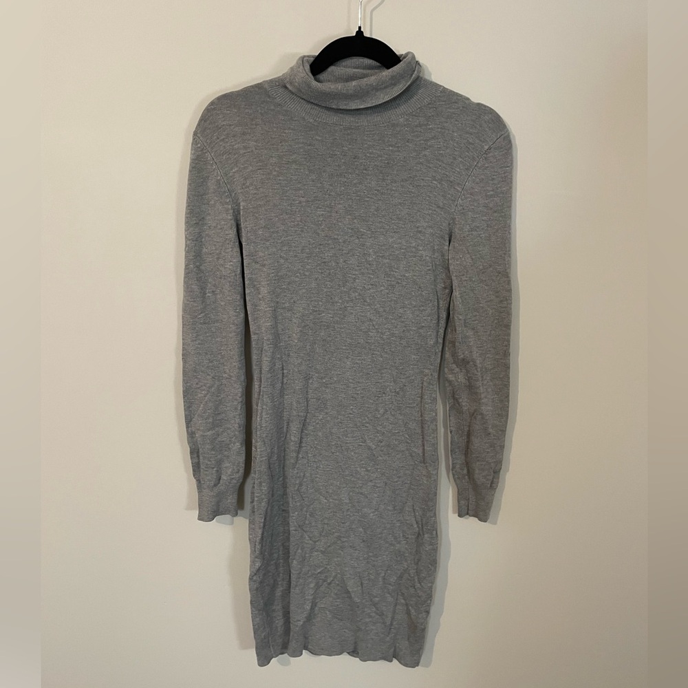 Gray Turtleneck Sweater Dress